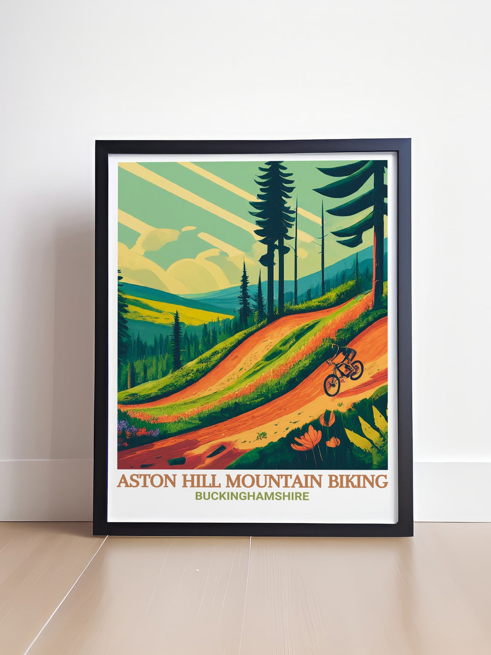 Downhill Trails Modern prints from Aston Hill MTB and Wendover Poster capture the thrill of mountain biking in the Chiltern Hills AONB perfect for stunning home decor and wall art Mountain Bike Print brings energy and excitement to any living space