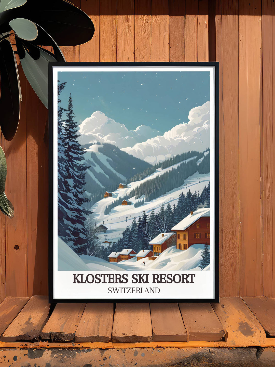Elevate your home decor with our Klosters Ski Resort Travel Poster. This Ski Resort Poster showcases the breathtaking scenery and vibrant skiing culture of Klosters making it a must have for anyone who loves winter adventures and timeless artwork