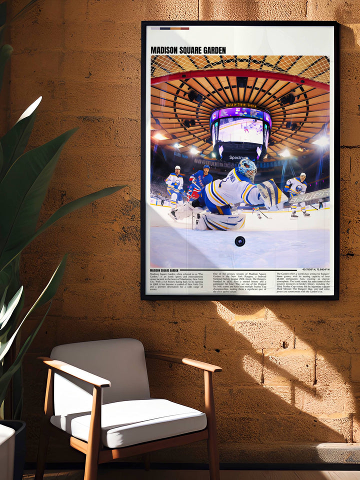 Unique Travel Poster featuring New York Rangers stars bringing the energy of Madison Square Garden into your home perfect for Fathers Day Gifts and sports enthusiasts