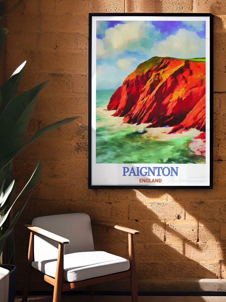 Celebrate the stunning coastal beauty of Devon with this Paignton Travel Poster. The artwork highlights the natural elegance of Roundham Head, from its sweeping cliffside views to the golden beaches below, making it a great addition to any home decor.