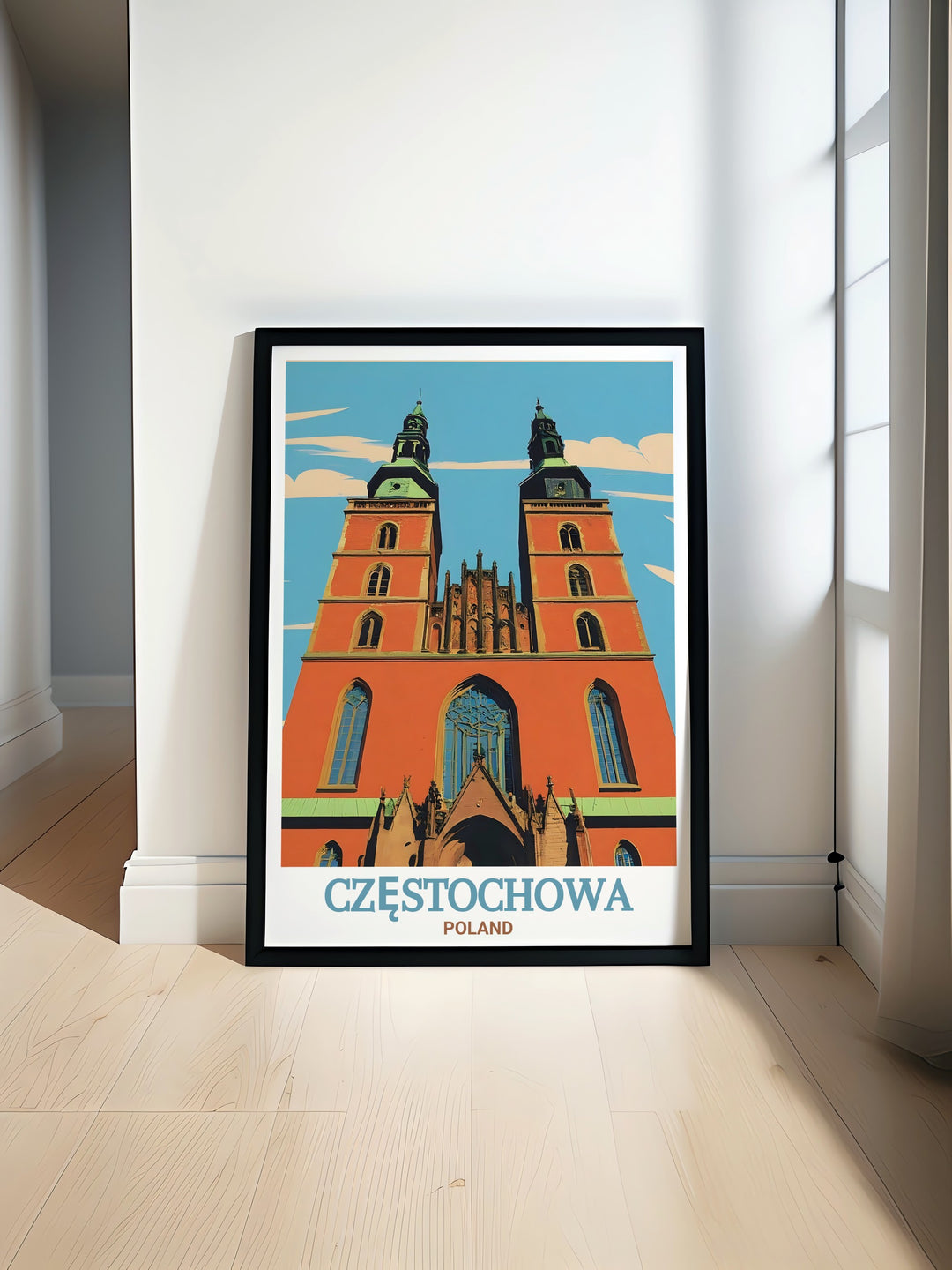 This Częstochowa poster print captures the architectural beauty of the Cathedral of the Holy Family, one of Polands most important religious landmarks. Perfect for anyone inspired by Polish history and architecture, this travel art brings a piece of Częstochowa into your home décor.