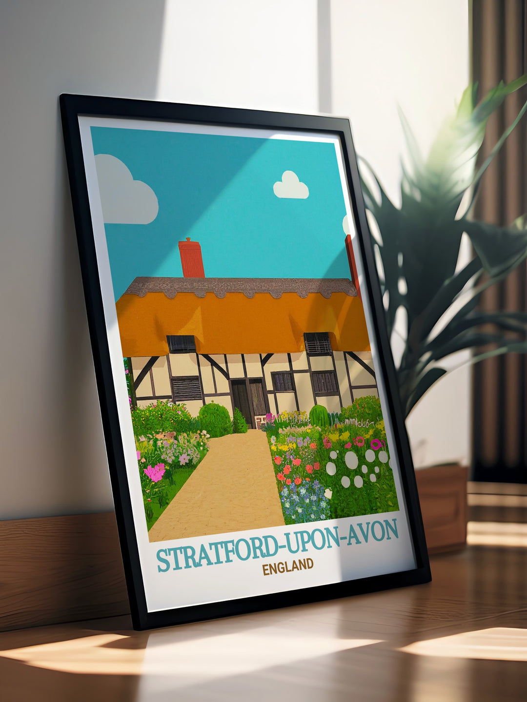 Add a touch of history to your home with modern prints of Anne Hathaways Cottage in Stratford upon Avon perfect for UK wall art and elegant home decor that celebrates English heritage.