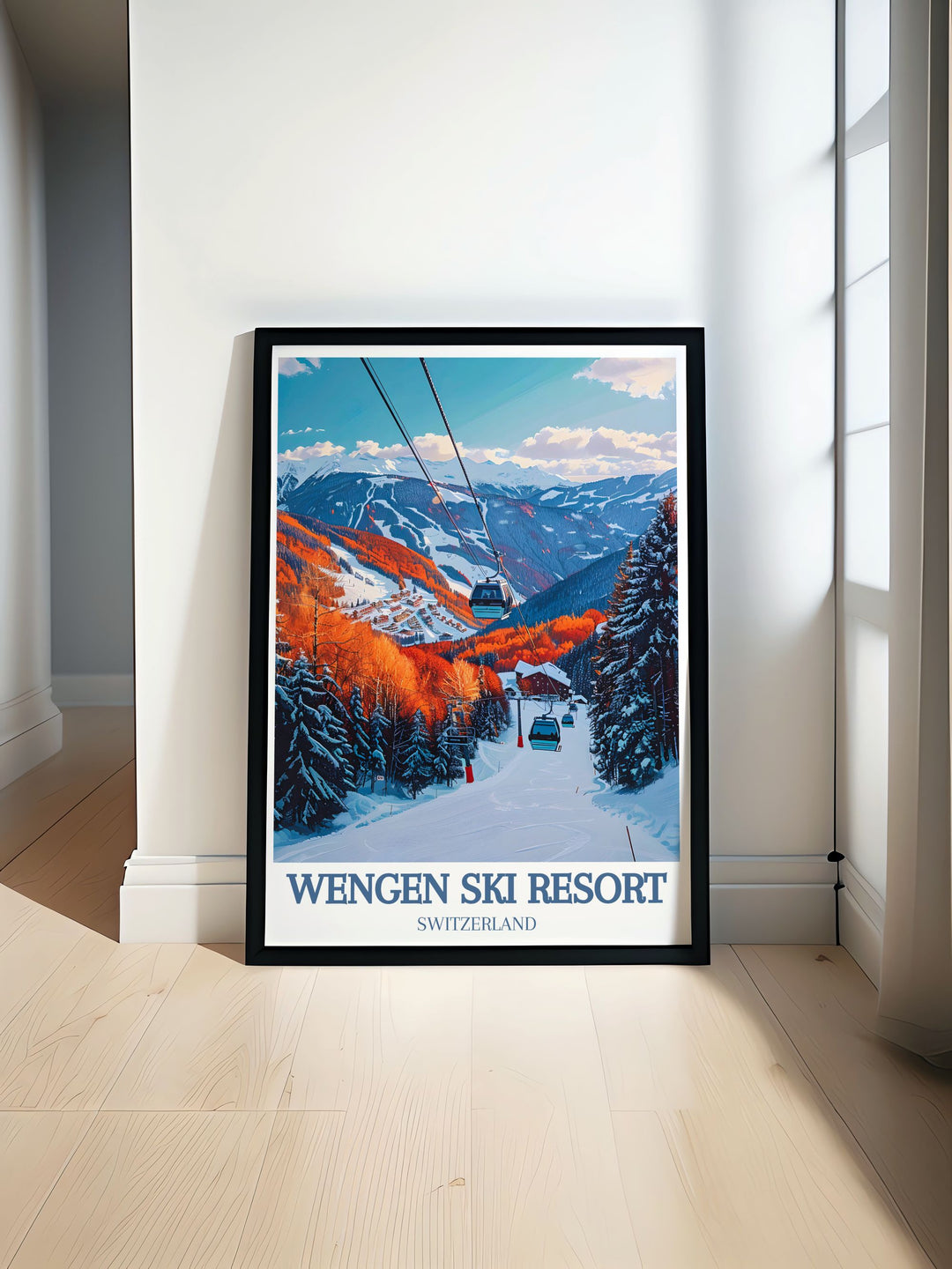 Personalized custom print of Grindelwald, capturing the villages dramatic landscapes and adventurous spirit. Perfect for creating a unique piece of art that reflects your love for Switzerlands natural beauty and outdoor activities.