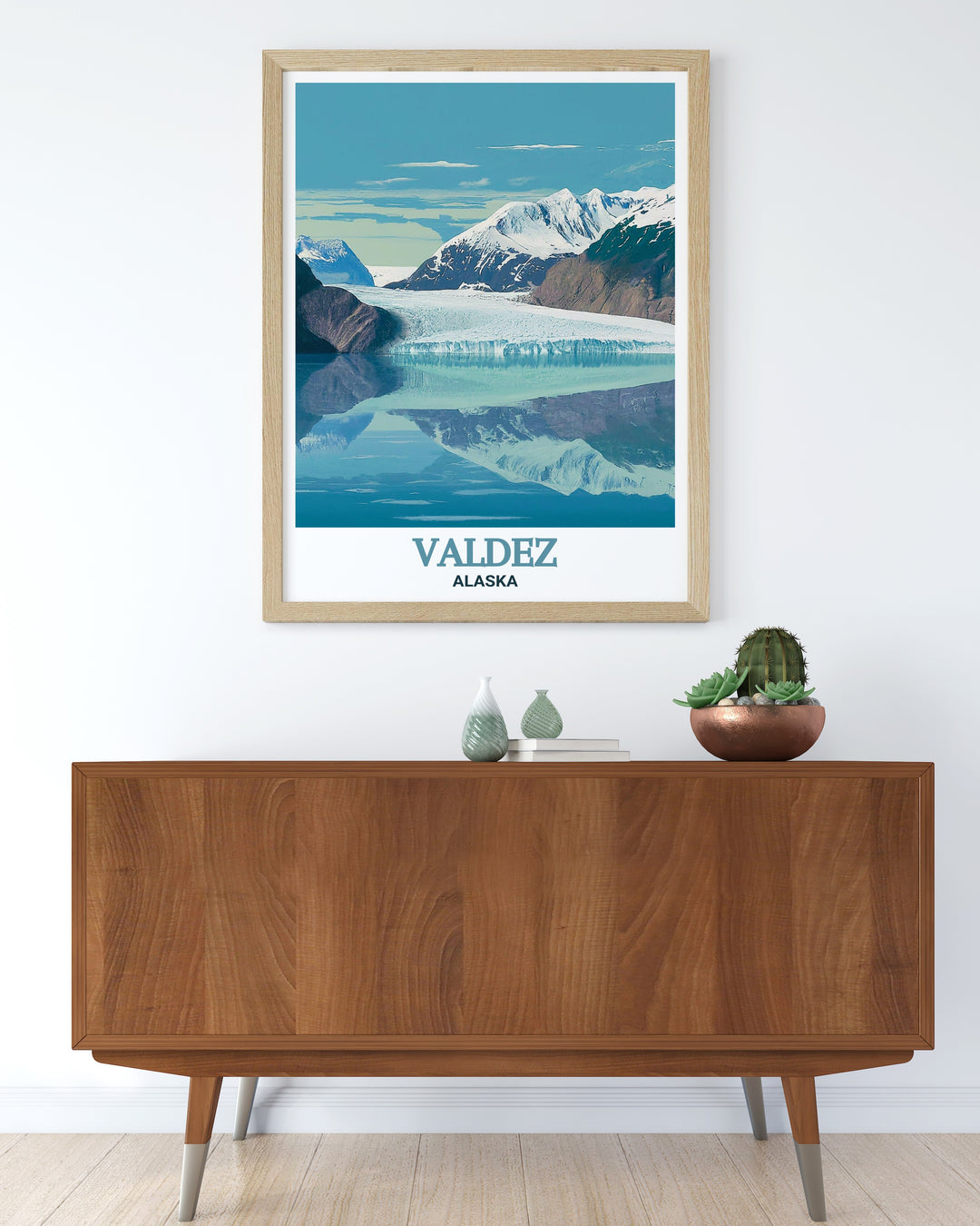 Celebrate the rugged beauty of Valdez and the Columbia Glacier with this Alaska wall print. The artwork captures the serene blues and stunning natural landscapes, making it an ideal gift for anyone who loves adventure and the outdoors.