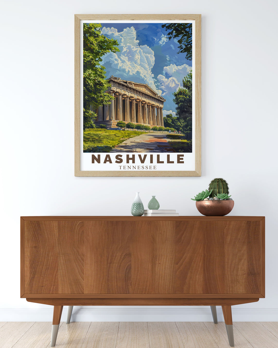 This Parthenon Vintage Poster highlights the intricate design of Nashvilles famous Parthenon replica. Ideal for lovers of both travel and art, this print adds a timeless touch to any space.