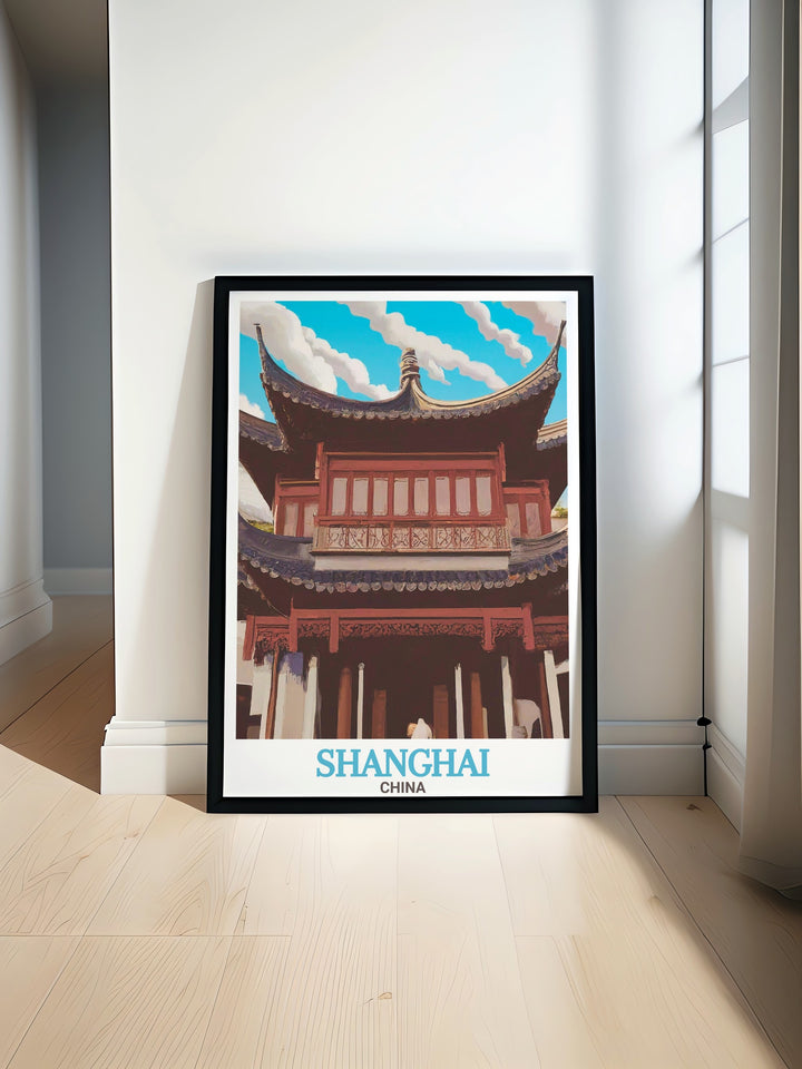 This wall art showcases Yu Gardens timeless design, reflecting the peaceful atmosphere that this Shanghai landmark is known for. Whether youre decorating your home or looking for a unique gift, this travel poster offers a sophisticated take on Chinese culture and garden artistry.