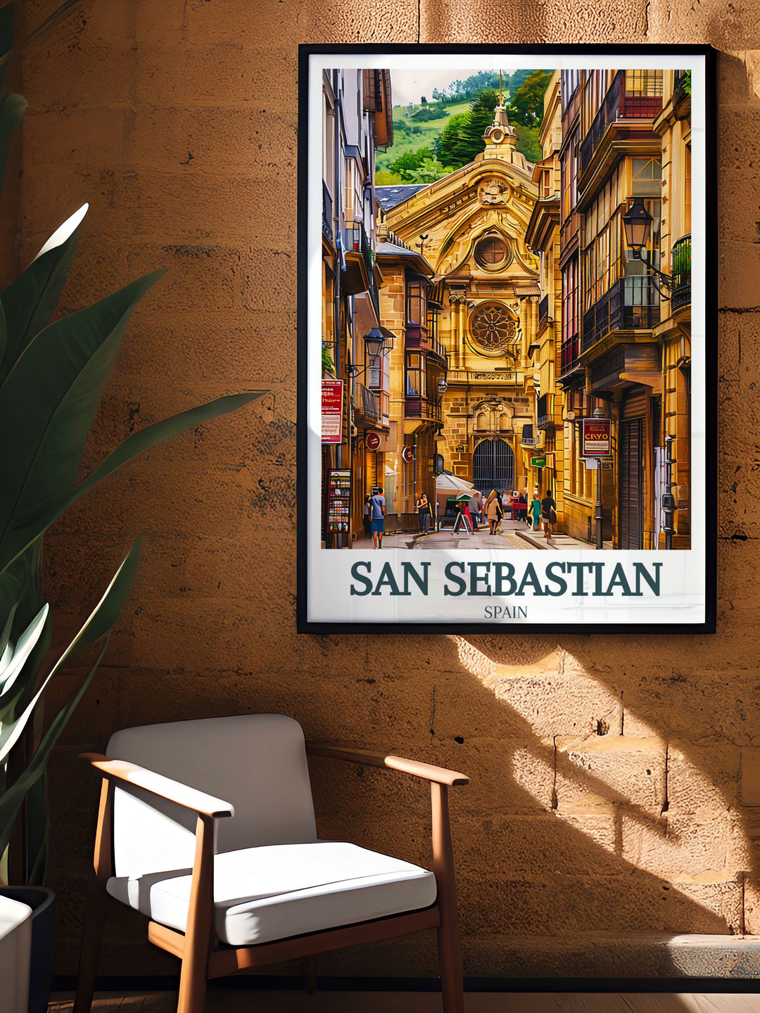 San Sebastian City Print with Old Town and Santa Maria Church a stunning piece of wall art that adds sophistication to any living space perfect for Christmas gifts and anniversary gifts this print captures the vibrant beauty of San Sebastian