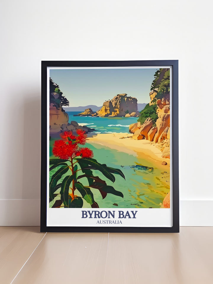 Byron Bay Colorful Print featuring The Pass, Byron beach a perfect gift for special occasions like anniversaries birthdays and holidays. This detailed city print adds a modern and elegant touch to your decor.