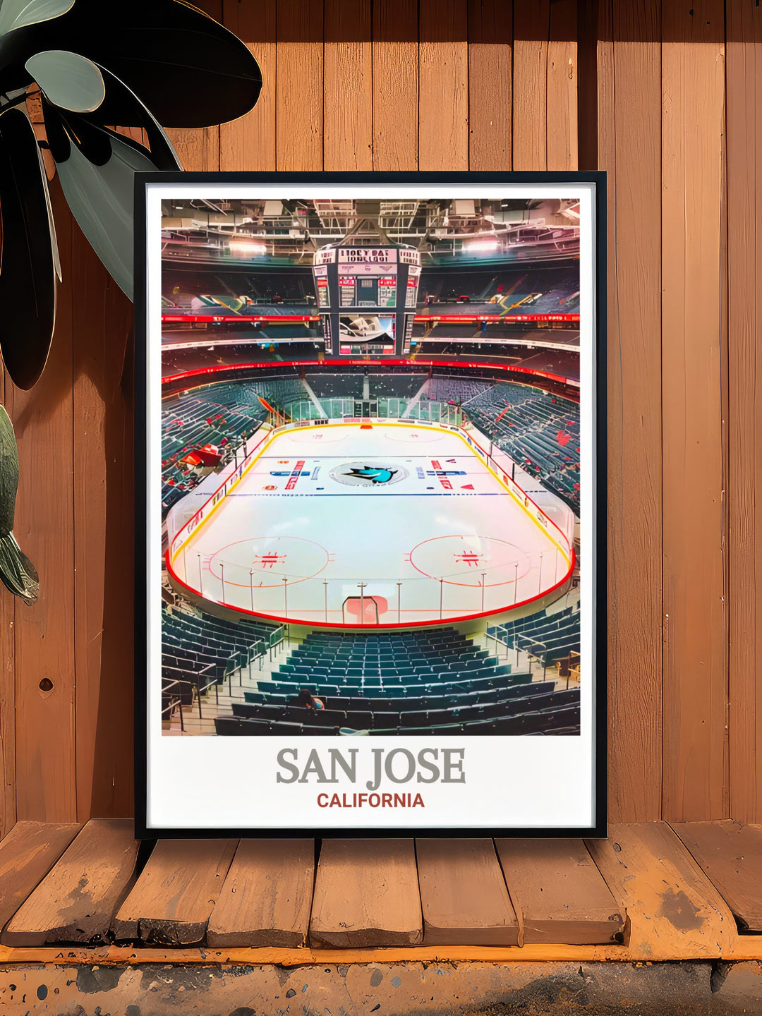 Detailed travel print of SAP Center in San Jose, highlighting the venues role as a central point for entertainment and sports in California. Perfect for enhancing your space with a touch of Silicon Valley excitement.