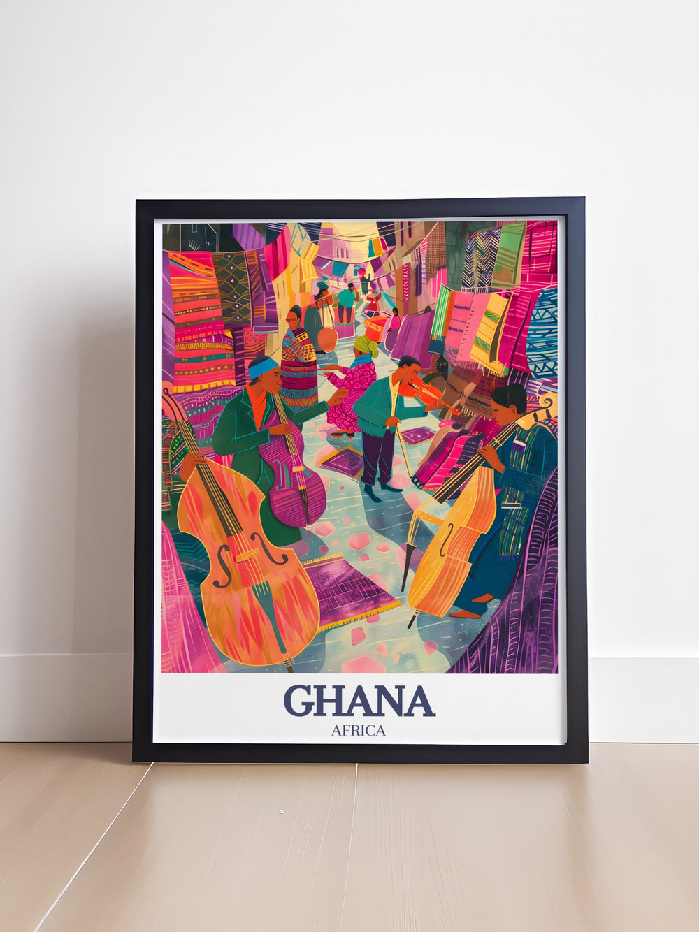 This Accra travel print showcases the bustling atmosphere of Oxford Street, one of the most iconic locations in Ghanas capital. Perfect for anyone looking to bring a touch of African flair into their home décor.