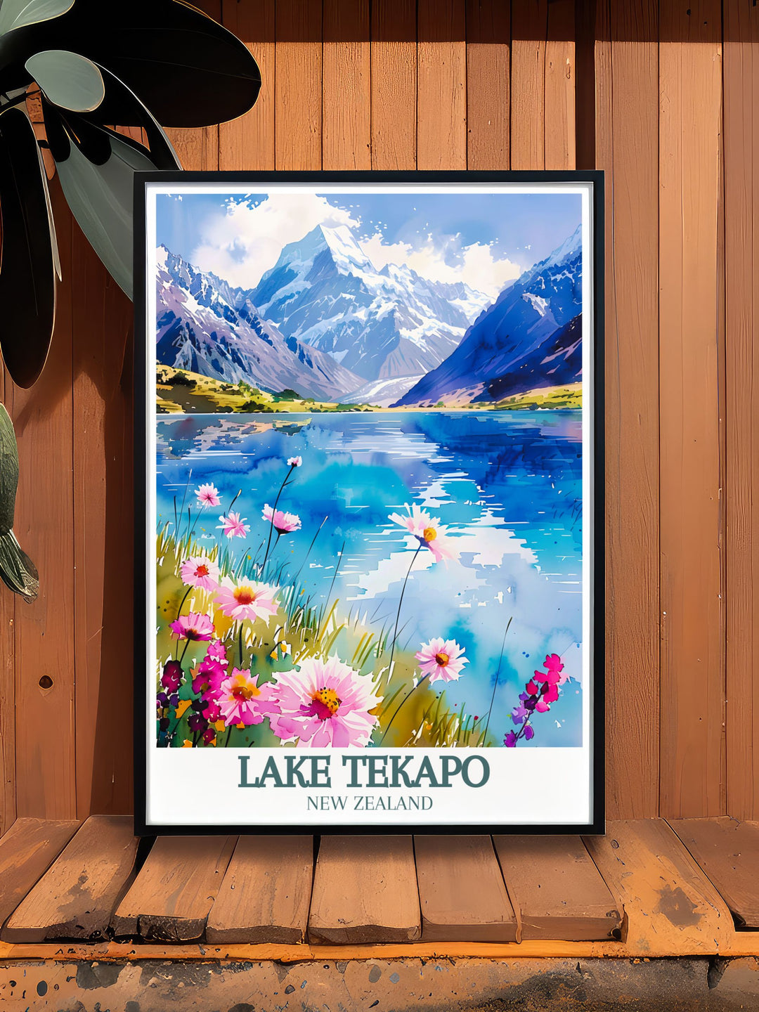 This detailed art print celebrates the serene beauty and rich cultural heritage of Lake Tekapo, featuring the iconic Church of the Good Shepherd. Ideal for those who appreciate architectural beauty and natural wonders.