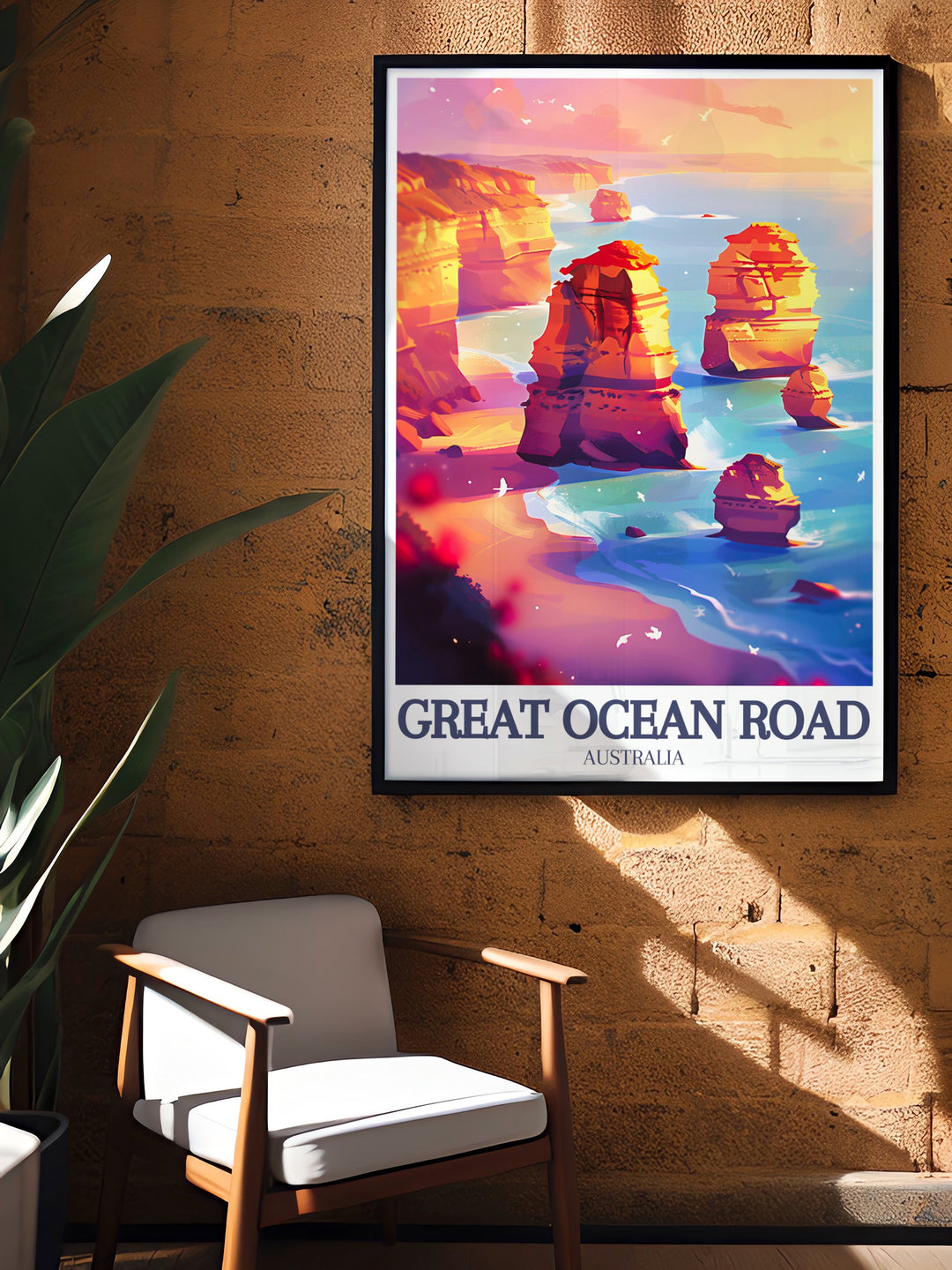 Celebrate the iconic Great Ocean Road with this vintage style poster featuring the Twelve Apostles and the Southern Ocean. Perfect for anyone who loves Australias rugged coastline, this print adds a touch of adventure and natural beauty to your home decor.