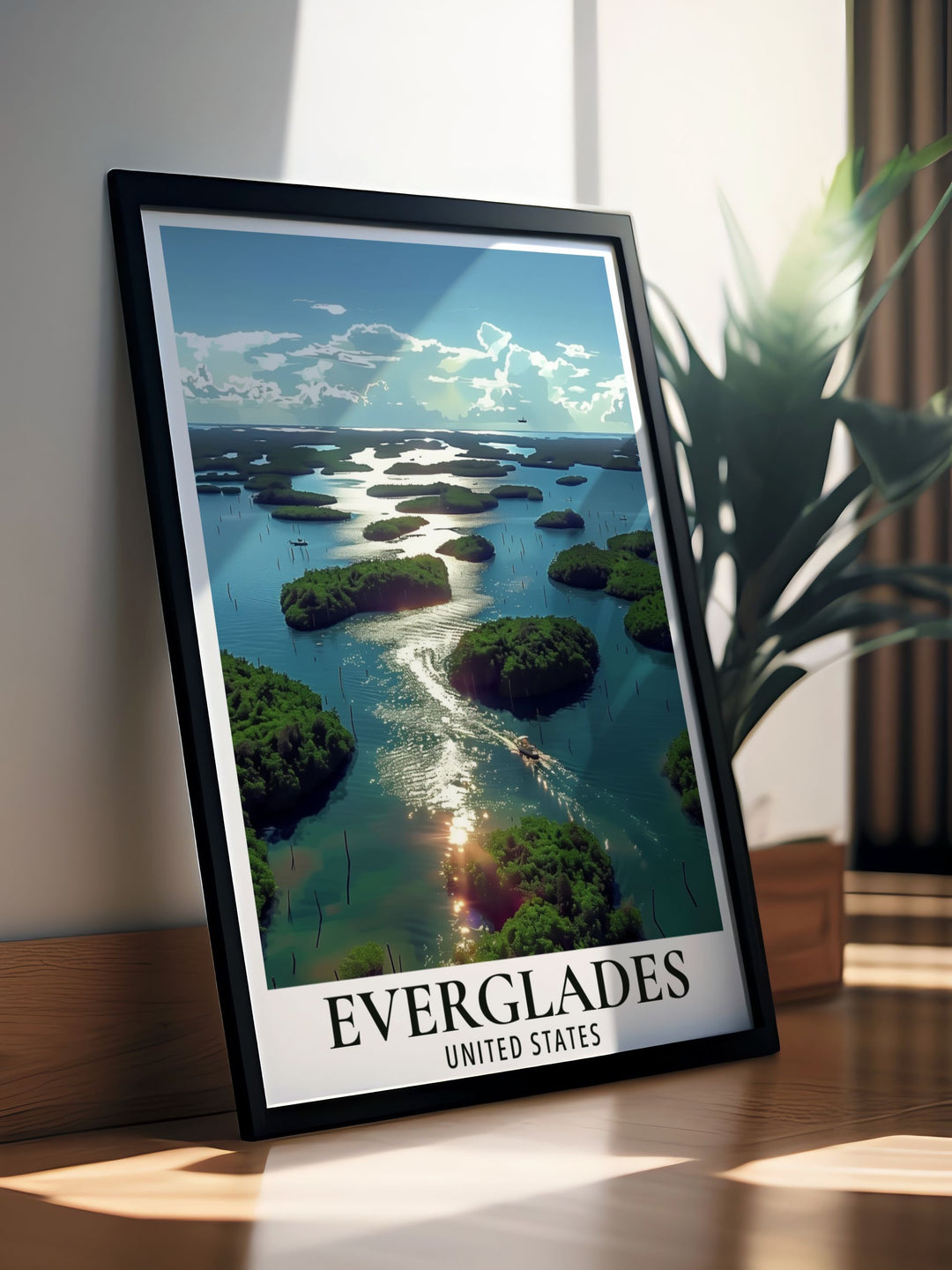 Everglades Wall Art depicting the lush wetlands and diverse wildlife of the National Park. A beautiful addition to your Florida wall art collection. This print also showcases the scenic 10 thousand islands experience.