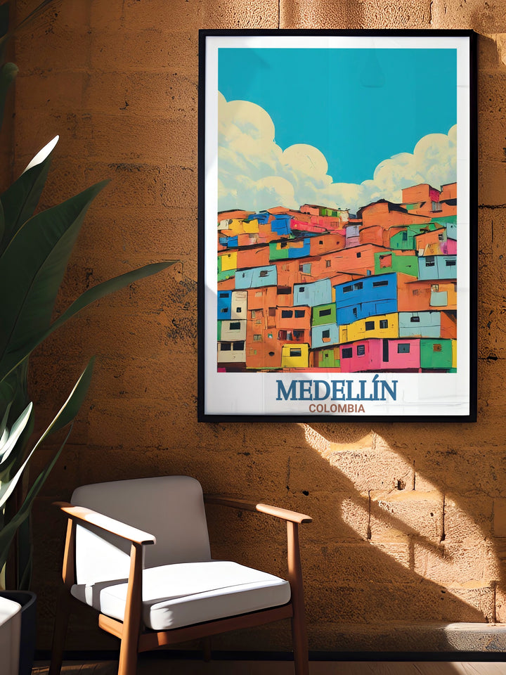 Celebrate the vibrant culture of Colombia with this Medellín Travel Print, which features the dynamic street art scene of Comuna 13. Perfect for art enthusiasts and travelers alike, this framed print brings Medellíns creative energy to life.