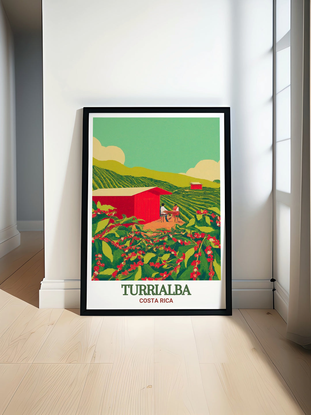 Turrialba Poster Print showcasing Costa Ricas vibrant landscape paired with Aquiares Coffee and Community Experience Artwork perfect for adding a touch of Costa Rica decor to any living room or office making it a thoughtful gift for travelers and art lovers alike