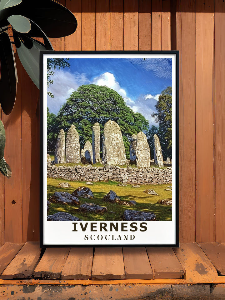 Framed art featuring the tranquil Ness Islands, known for their lush greenery and charming Victorian bridges, providing a peaceful retreat in Inverness.