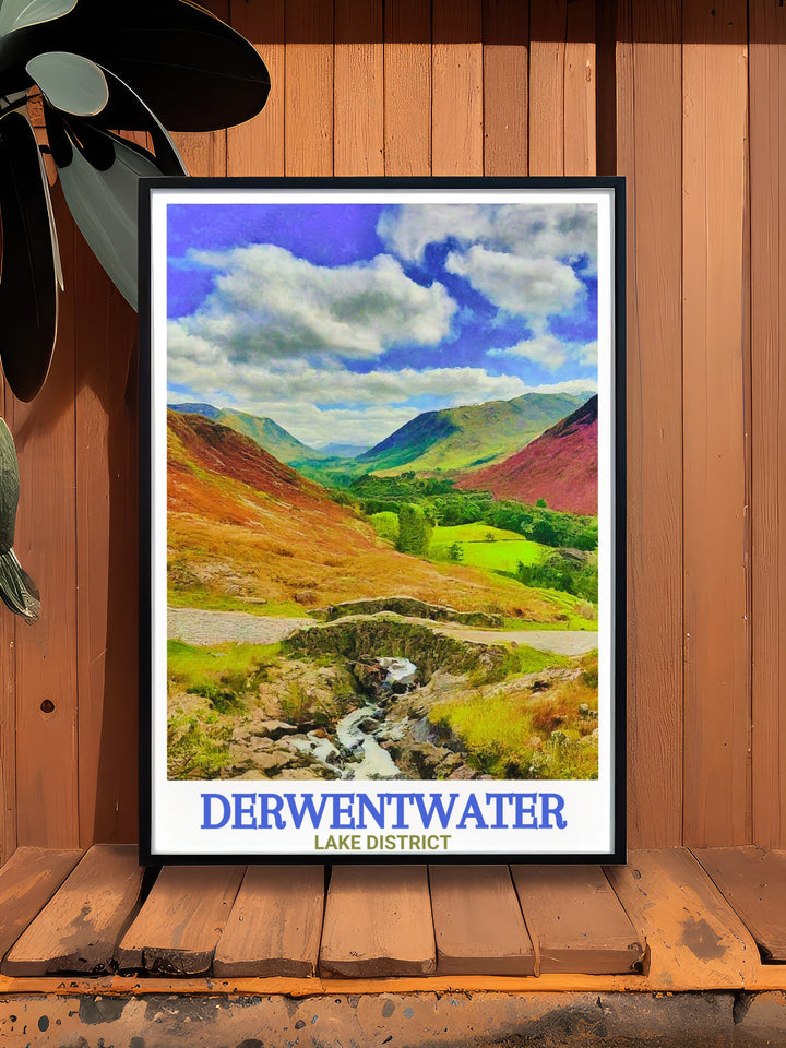 This stunning Derwentwater Art Print combines the serene waters of Derwentwater with the historic Ashness Bridge in the Lake District. A must have for nature lovers and travel enthusiasts alike, this print will enhance any rooms decor.