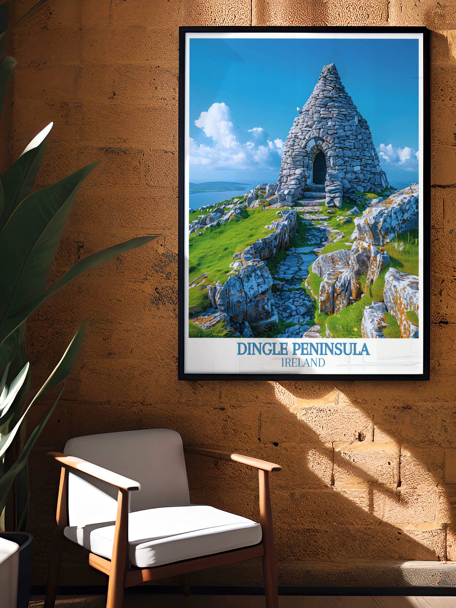 Charming Dingle Travel Art featuring Gallarus Oratory as a centerpiece in vibrant and captivating prints