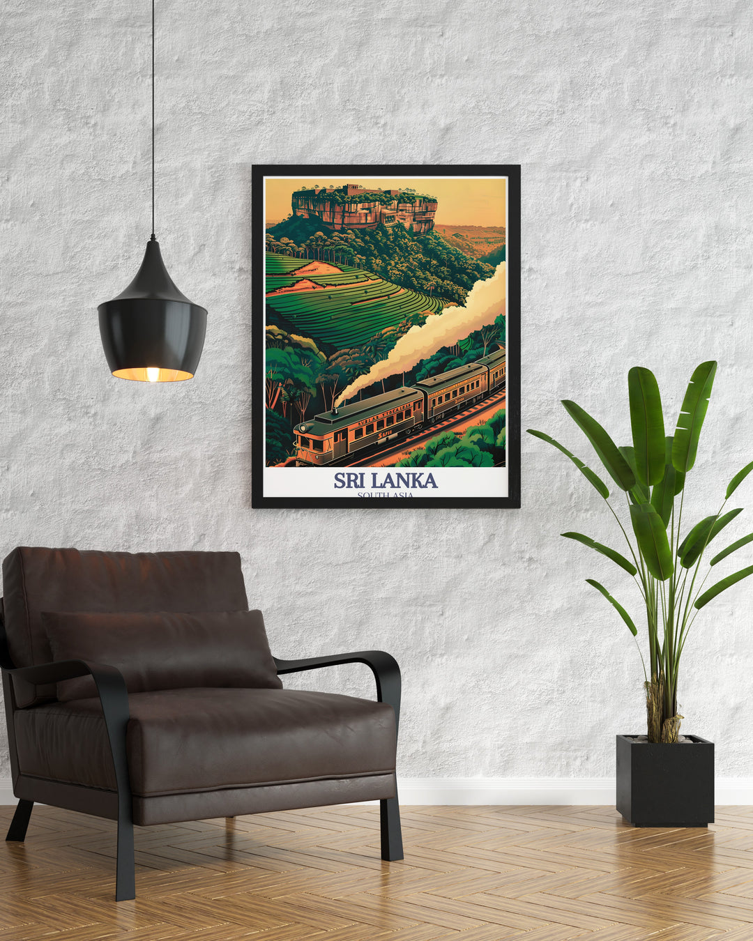 This travel poster combines the best of Sri Lankas heritage with the stunning landscapes of the Hill Country and Sigiriya Rock Fortress. Featuring fine line details and vibrant colors, the artwork brings to life the beauty and history of one of Sri Lankas most cherished regions.