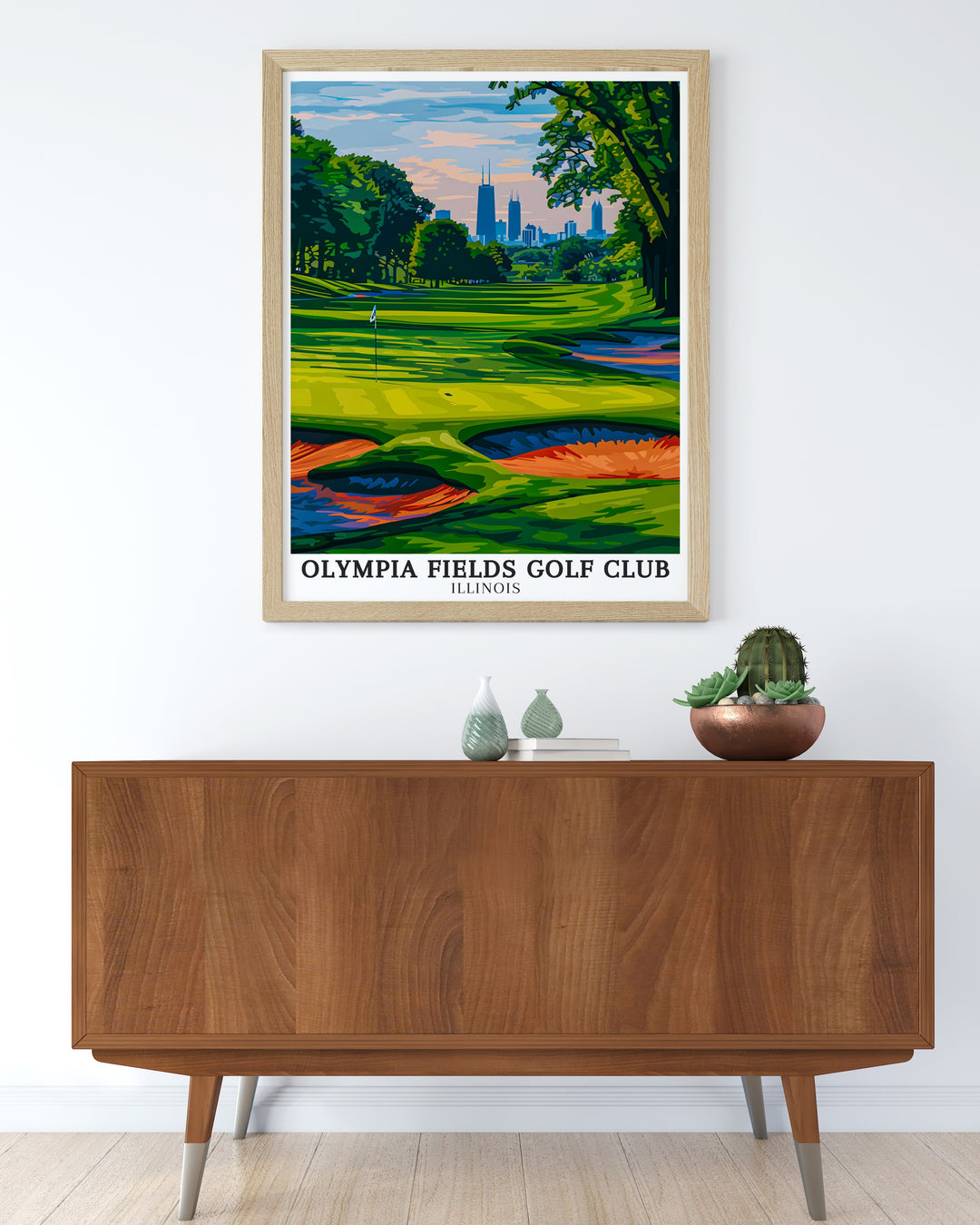 Olympia Fields Golf Club Poster with South Course Illinois skyline a timeless piece of Golf Wall Art that brings the elegance of the game into your home perfect for those who appreciate the beauty of golf and want to display it through sophisticated Golf Artwork