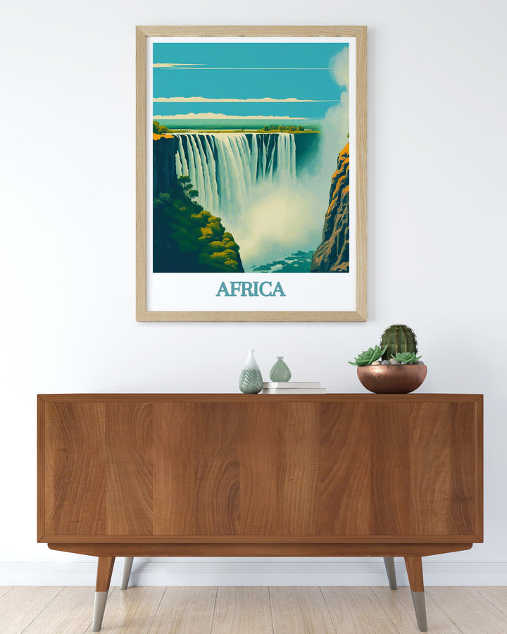 Mountain Gorilla Art print celebrating the incredible wildlife of Bwindi Forest alongside the timeless beauty of Victoria Falls bringing the wonders of nature into your home