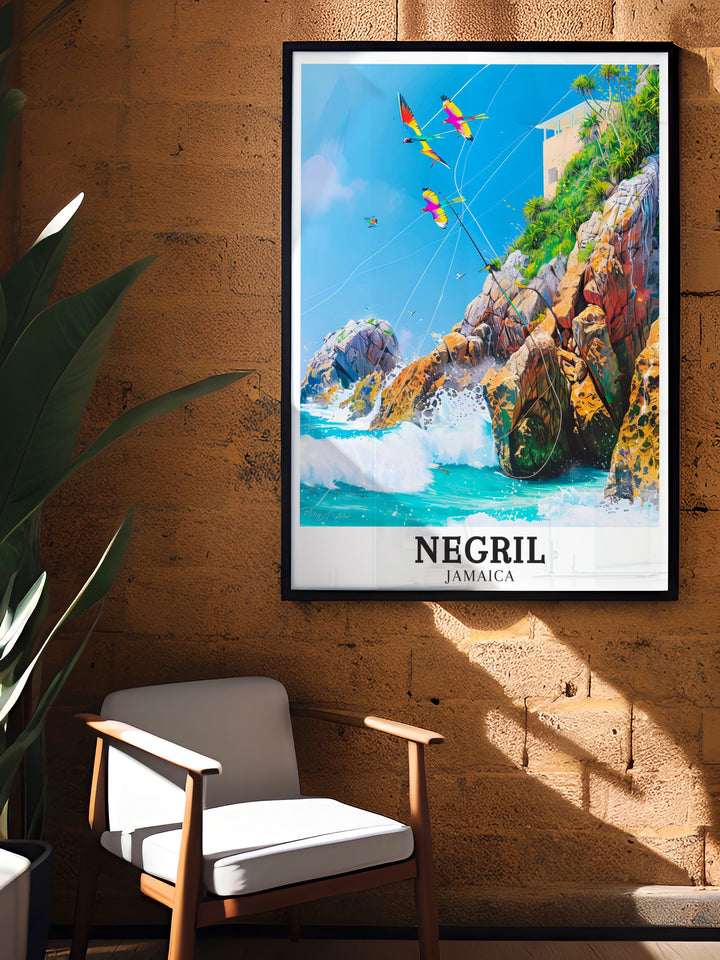 Negril travel posters capturing the stunning views of the Caribbean Sea and West End Cliffs. Perfect for adding tropical elegance to any decor, this travel wall art brings the serene landscapes and vibrant scenery of Negril into your home. Each piece is meticulously crafted to reflect the regions natural beauty.