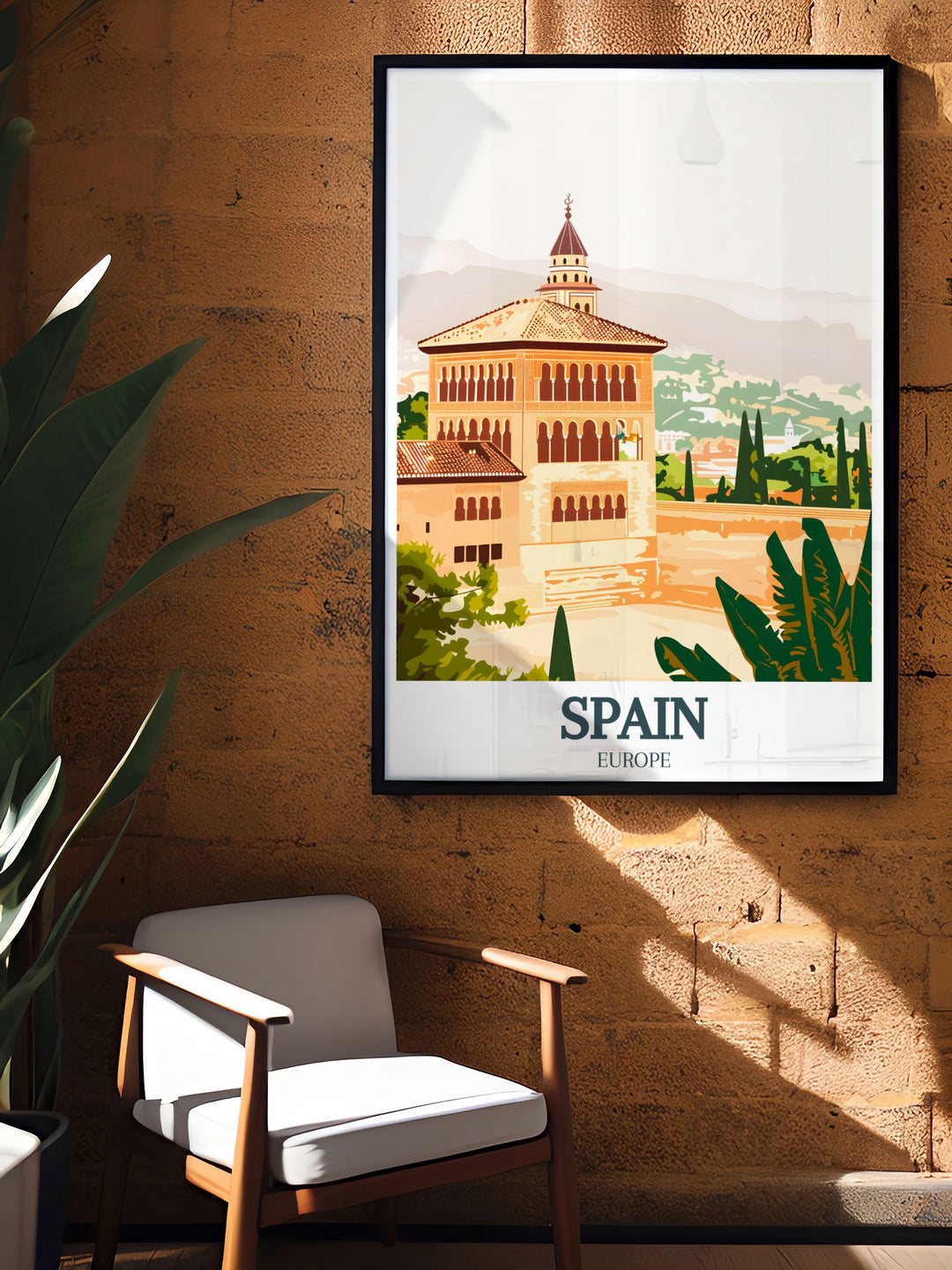 A Coruna poster highlighting the beauty of Spain with detailed artwork and vivid colors perfect for elegant home decor and Alhambra Generalife framed prints