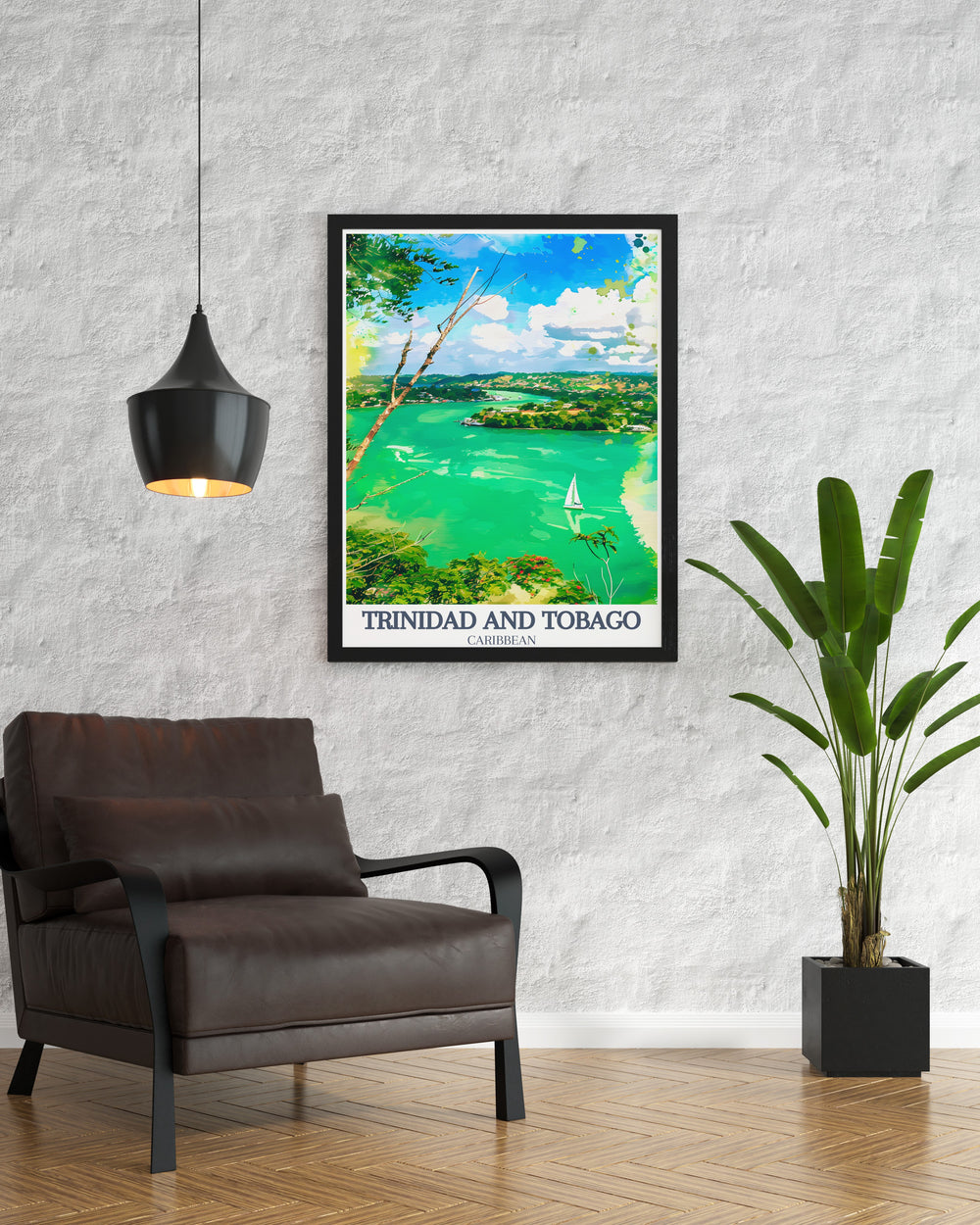Discover the serenity of the Caribbean with this Trinidad and Tobago travel print, showcasing the tranquil Nylon Pool and the vibrant city of Scarborough. This beautiful poster captures the essence of island life and makes a perfect addition to your home décor.