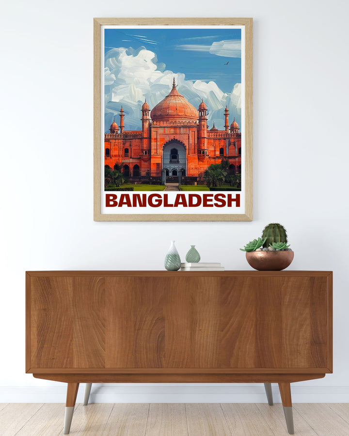 Lalbagh Forts intricate design and the rich history of Dhaka are beautifully depicted in this art print, making it a versatile piece for any home decor.