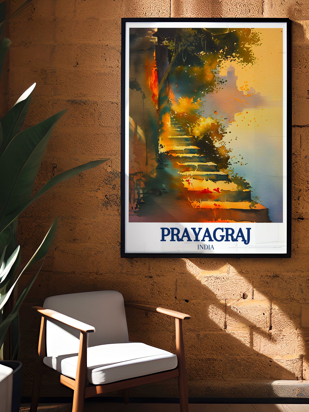 Travel print of Prayagraj, showcasing the citys layout and its significance as a cultural and spiritual hub in India. This artwork is a perfect way to bring the beauty and history of Prayagraj into your home, creating a serene and inspiring environment.