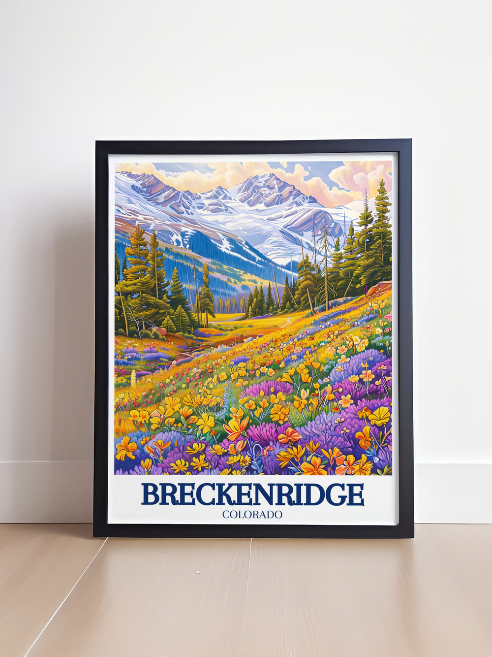 Breckenridge Wildflower Trail wall poster showcases the vibrant colors and natural beauty of one of Colorados most picturesque trails. This travel print makes a thoughtful gift for nature lovers and outdoor enthusiasts alike.