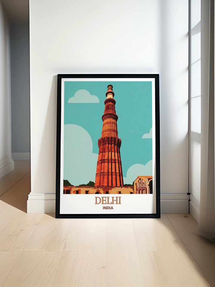 Delhi art print featuring Qutub Minar brings the architectural grandeur of India into your home perfect for wall decor and thoughtful traveler gifts