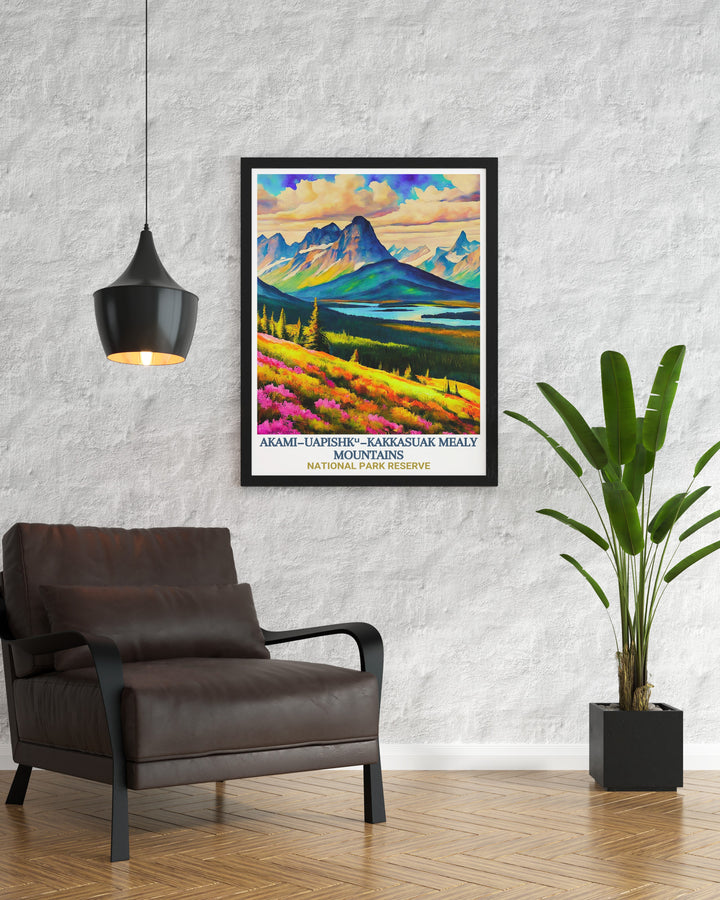 Celebrate Newfoundlands hidden gem with this Akami−Uapishkᵘ travel poster. The detailed illustration captures the vast expanse of the Mealy Mountains, complemented by the still waters of the Labrador Sea, offering a window into Canadas majestic wilderness.