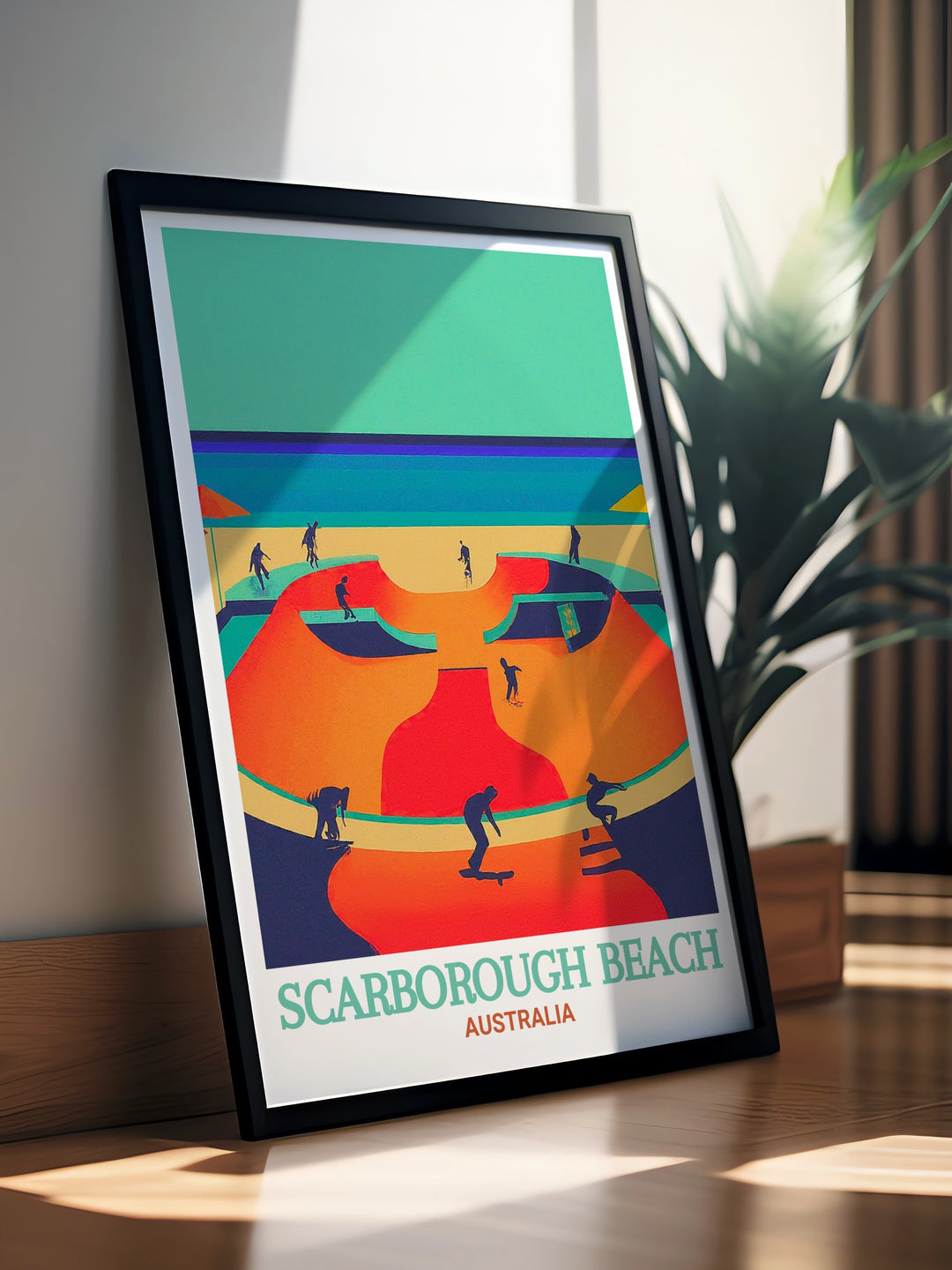 Scarborough Skate Park artwork offers a dynamic blend of contemporary design and coastal charm perfect for enhancing any room with Australia Travel Art that reflects the adventurous spirit of Scarboroughs beachside culture