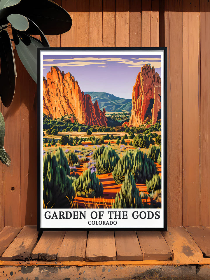 Colorado Travel Art featuring Gardens of the Gods Poster and North Gateway Rock Colorado Springs Park Artwork ideal for those looking to celebrate Colorados iconic natural wonders in their home decor or as a thoughtful travel gift.