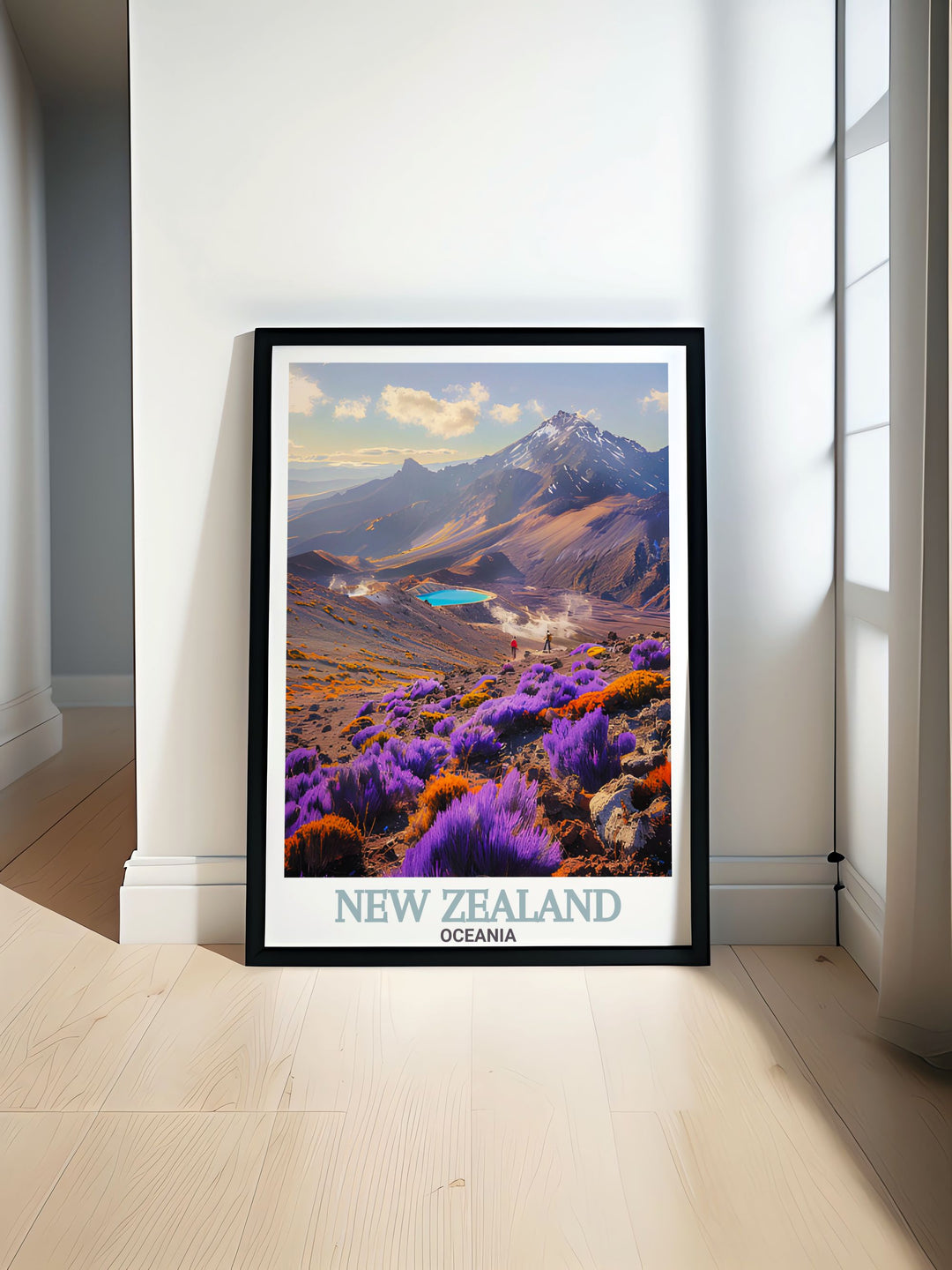 Beautiful New Zealand poster print featuring Tongariro National Park and Akaroa Lighthouse perfect for adding a touch of natures beauty to your home decor ideal for fans of New Zealand travel and national park art.