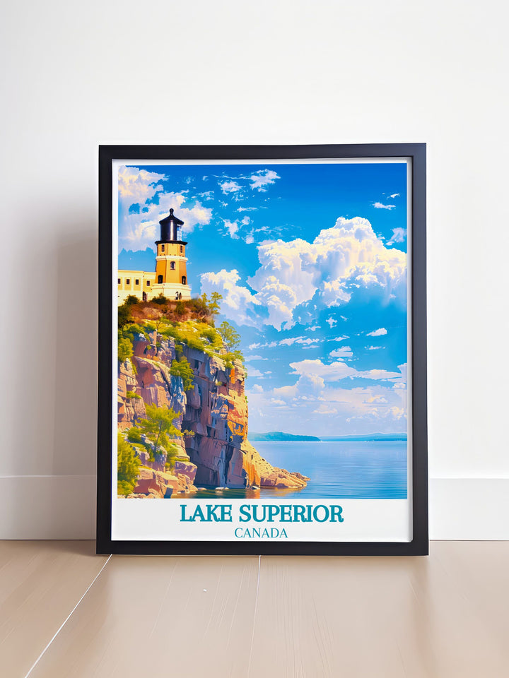Art print of Split Rock Lighthouse, capturing the lighthouses role as a beacon on Lake Superior, perfect for adding historical depth to your decor.