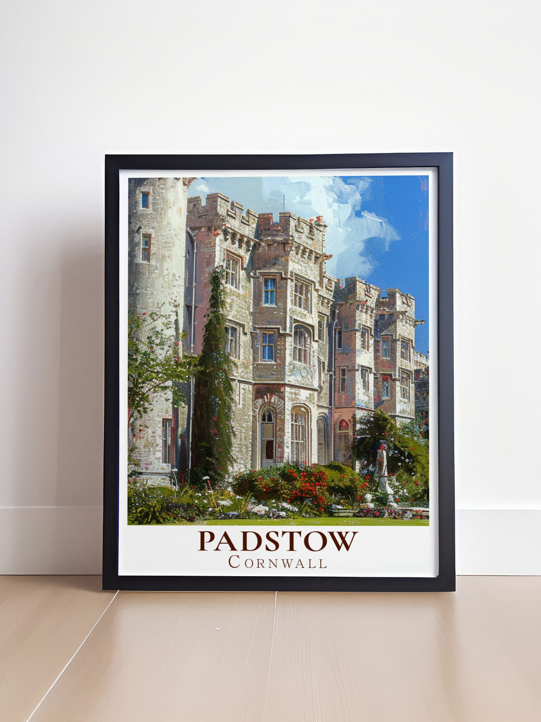 Tintagel Cornwall and Padstow Harbour prints offering breathtaking views of Cornwall perfect for modern decor and travel poster collections Prideaux Place modern art pieces providing a touch of sophistication and elegance to your living space