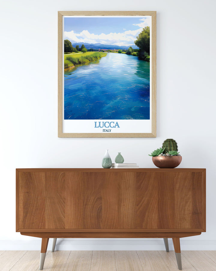 Lucca Photo Print capturing the citys vibrant essence and Serchio River modern art providing a tranquil and stunning visual perfect for living room decor and elegant home settings