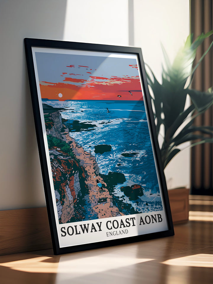 Rockliffe Bay Travel Art. Featuring detailed illustrations of Rockliffe Bay and the wider Solway Coast AONB, this travel art collection brings the serene beauty of Cumbria into your home. Ideal for enhancing your living space.