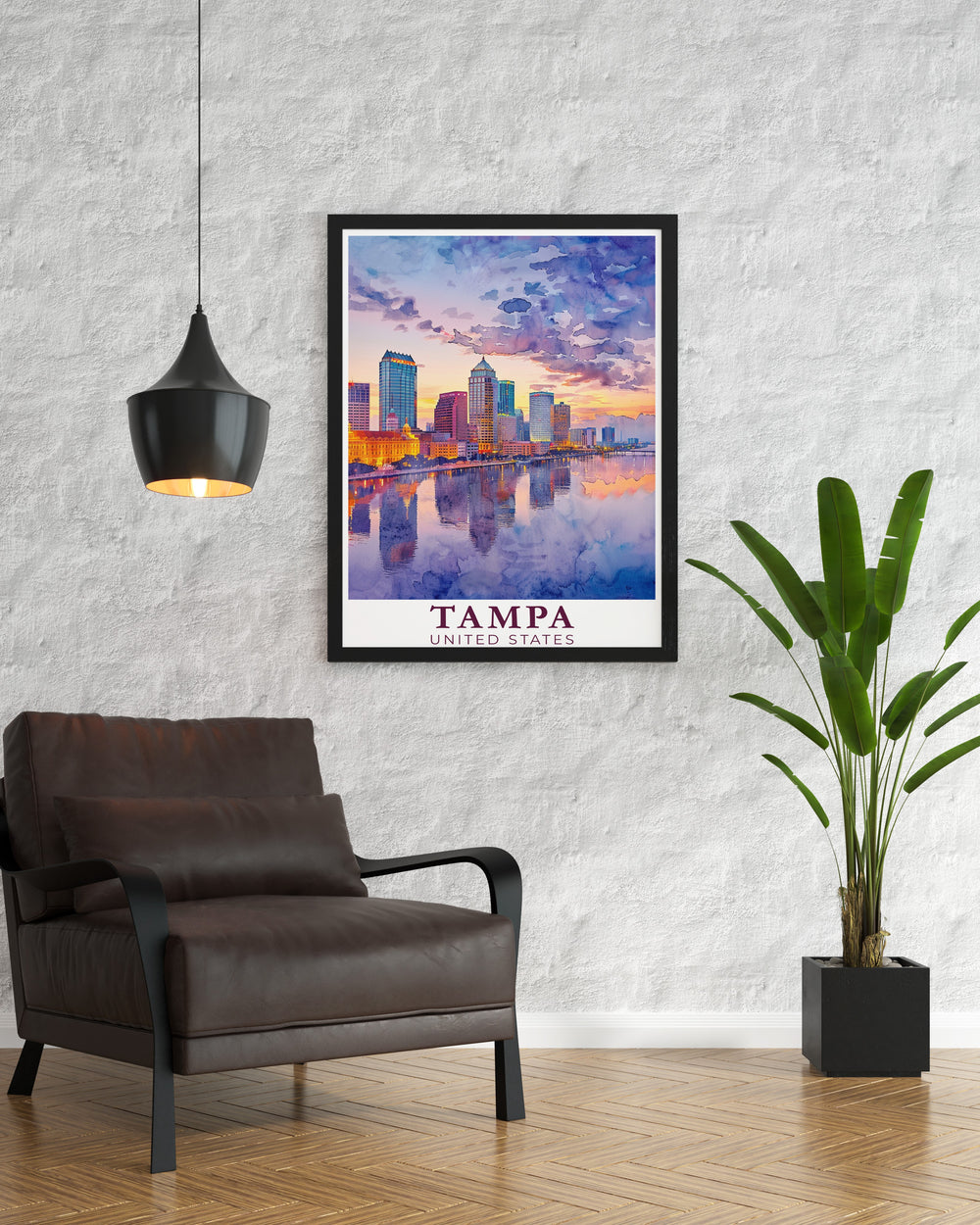 Skyline Tampa Bay Print offers a vintage poster design featuring the citys striking skyline and waterfront. This framed art is perfect for Florida lovers, offering a timeless tribute to Tampas unique blend of modern and classic beauty.