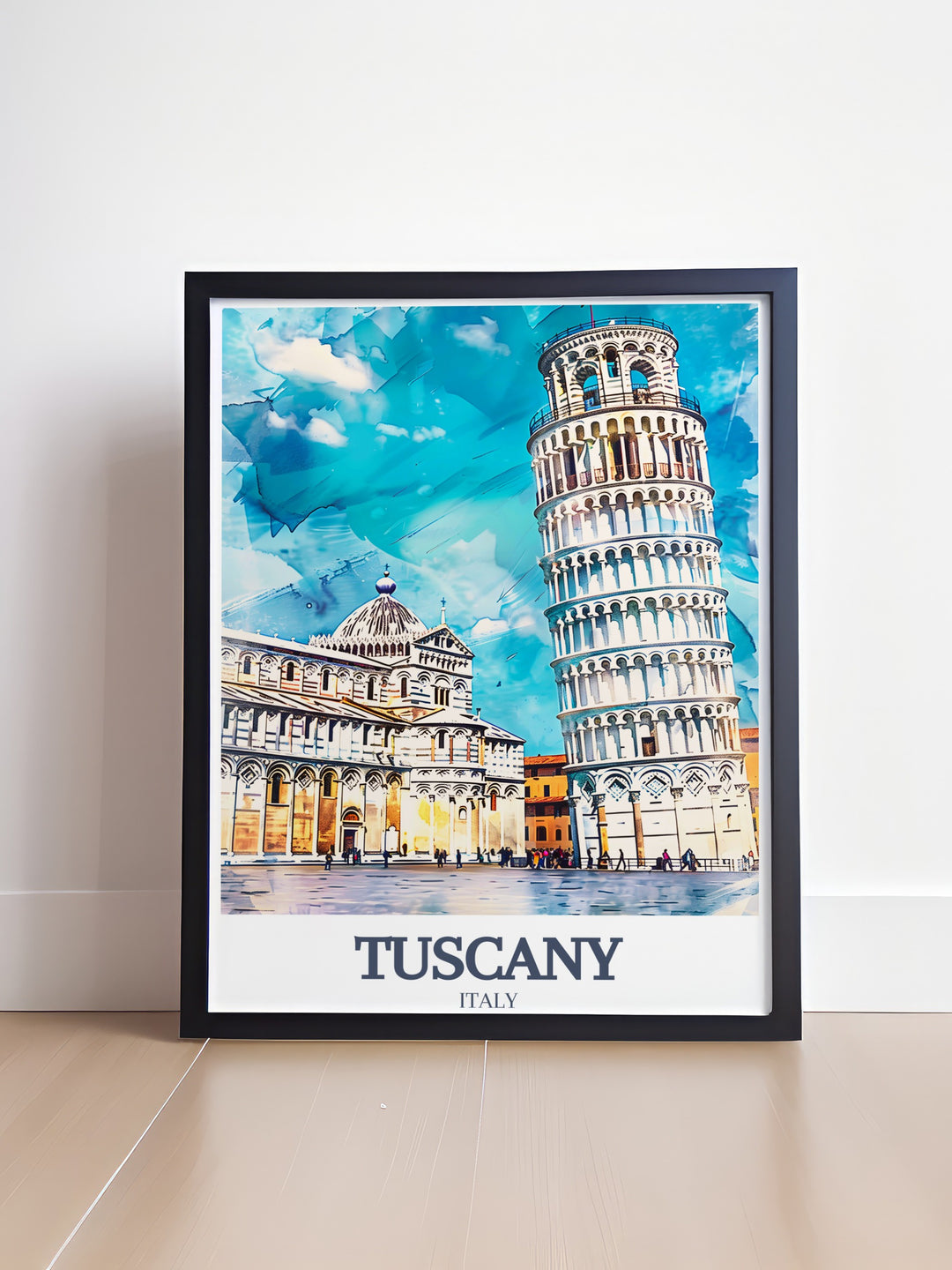 A beautifully detailed black and white Tuscany street map, highlighting the famous Leaning Tower of Pisa and the Piazza dei Miracoli. This artwork is perfect for minimalist décor lovers seeking to bring a piece of Italy into their space.