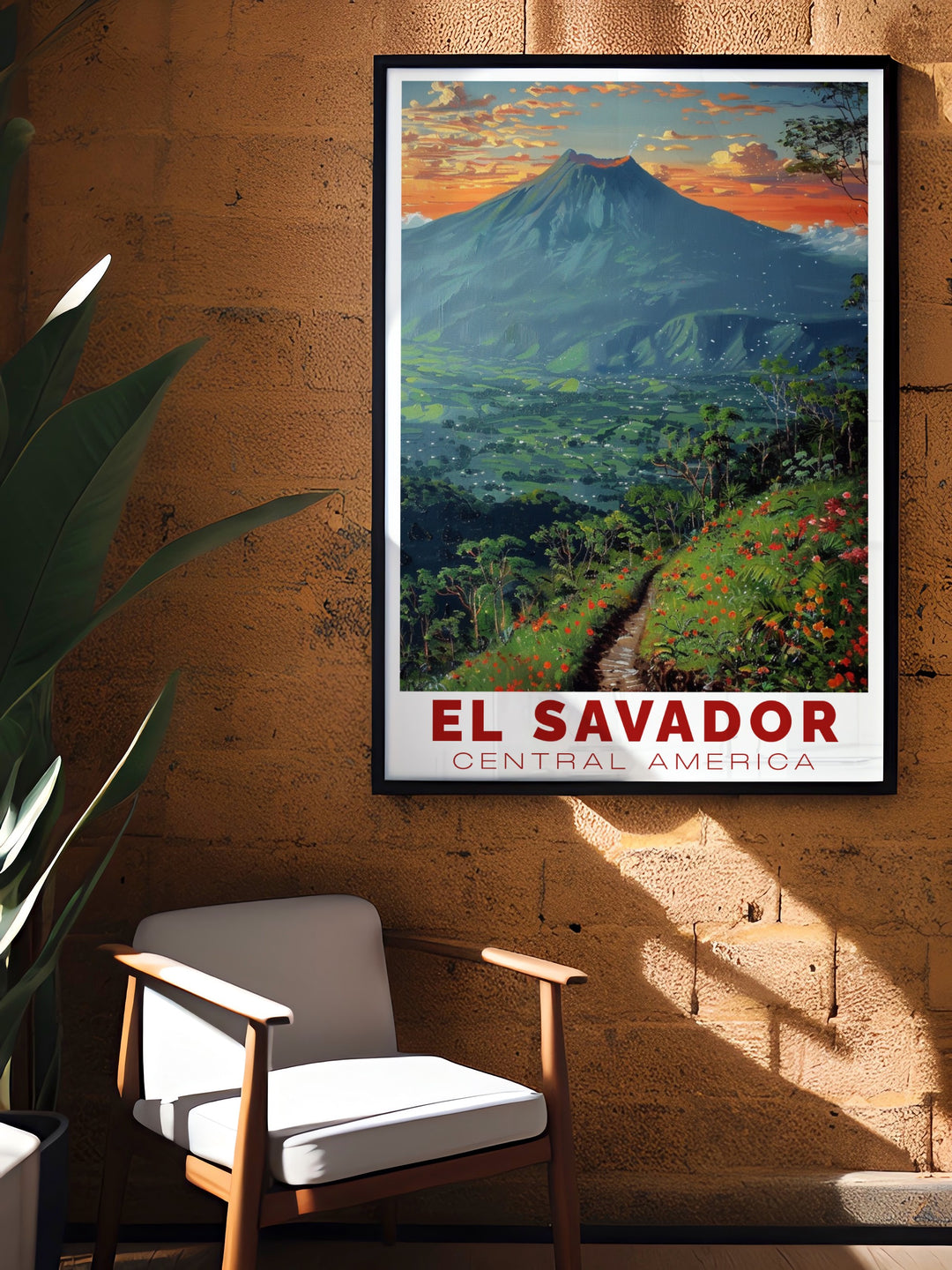 The stunning natural beauty of El Boquerón National Park is captured in this El Salvador wall art. The detailed depiction of the volcanic crater and its surrounding greenery makes this travel print a perfect addition to any home, celebrating the unique landscapes of Central America.