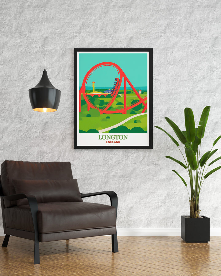 Stunning canvas art of Alton Towers, one of the UKs most beloved theme parks, near Longton. This travel print captures the thrill and excitement of Alton Towers, making it an ideal addition to the home of any thrill seeker or fan of theme parks.