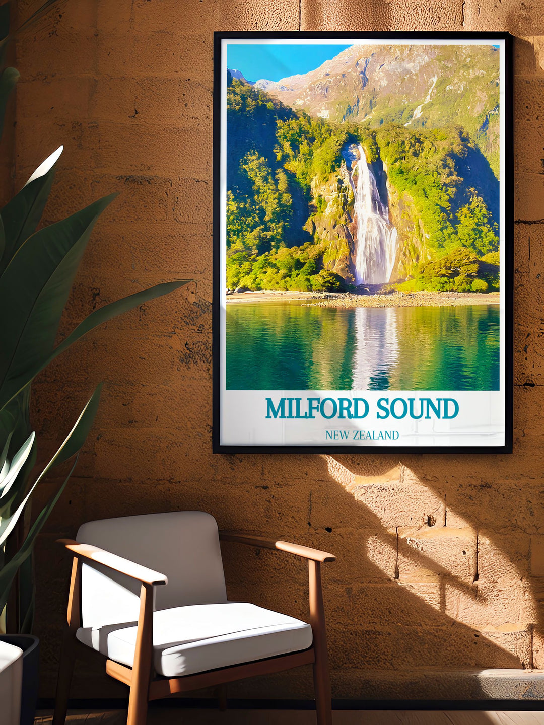 Milford Sound artwork focusing on the striking Bowen Falls and its powerful cascade within the picturesque Fiordland National Park. Ideal for anyone looking to add a nature inspired touch to their home.