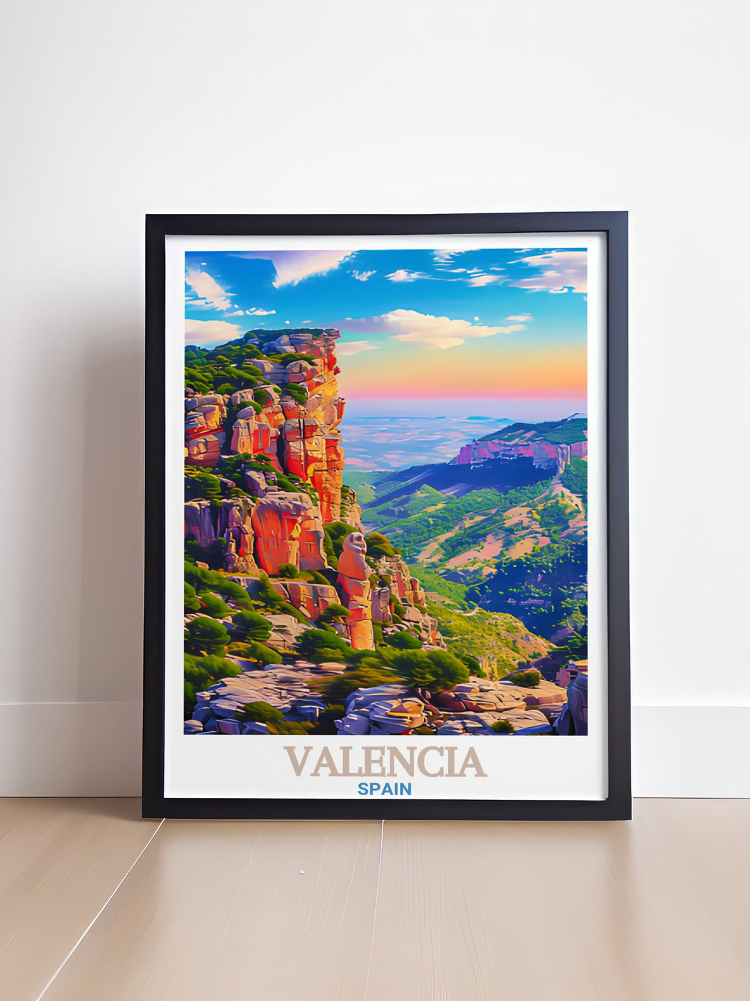 This detailed Valencia poster print highlights the citys vibrant energy alongside the natural beauty of El Garbí mountain. The artwork blends Valencias architectural landmarks with the rugged scenery of the Spanish countryside, making it perfect for travel enthusiasts and art lovers alike.