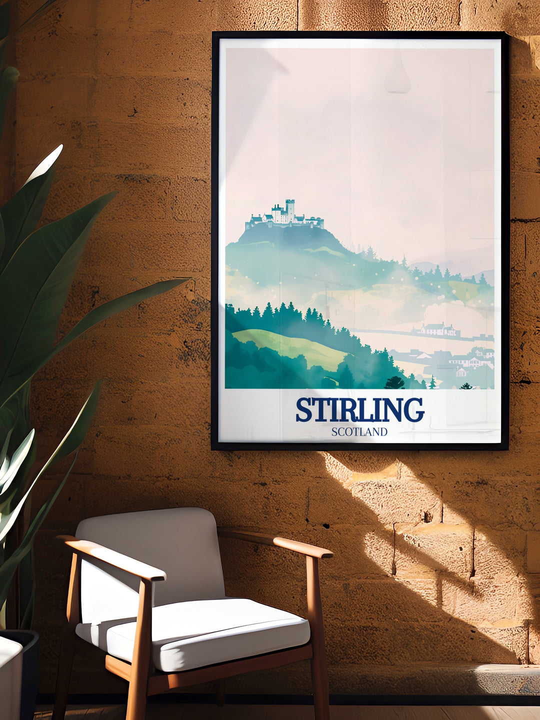 Our detailed art print of Stirling Castle and the Old Town showcases the citys historic charm and architectural beauty. The artwork is perfect for anyone looking to celebrate Scotlands rich past or enhance their space with meaningful and timeless wall art.