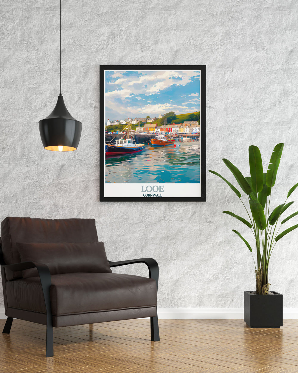 Beautiful Looe Harbour modern prints showcasing the picturesque scenery of Looe Cornwall these travel prints bring the tranquil beauty of Looe Harbour into your living space making them a stunning addition to any Cornwall home decor collection.