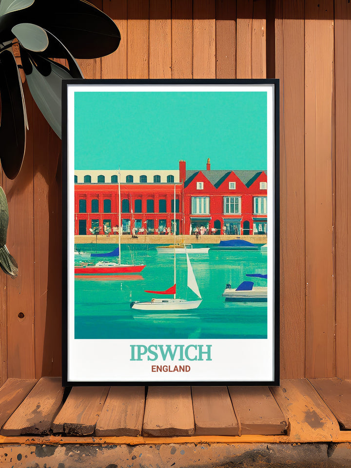 Experience the beauty of Ipswich Waterfront with this stunning UK wall art. These modern prints bring a serene and picturesque touch to your home decor making it a perfect choice for those who love England travel art and elegant home design.