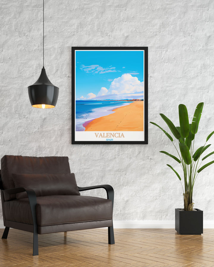 Valencia art featuring Malvarrosa Beach framed prints meticulously crafted to ensure the highest quality making it a stunning addition to any room drawing attention and sparking conversations